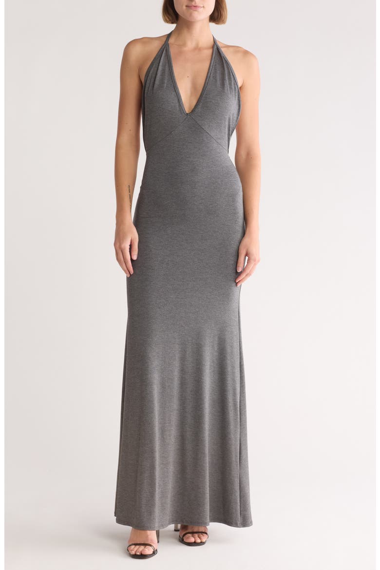 Plunge Neck Maxi Dress, Main, color, CHARCOAL