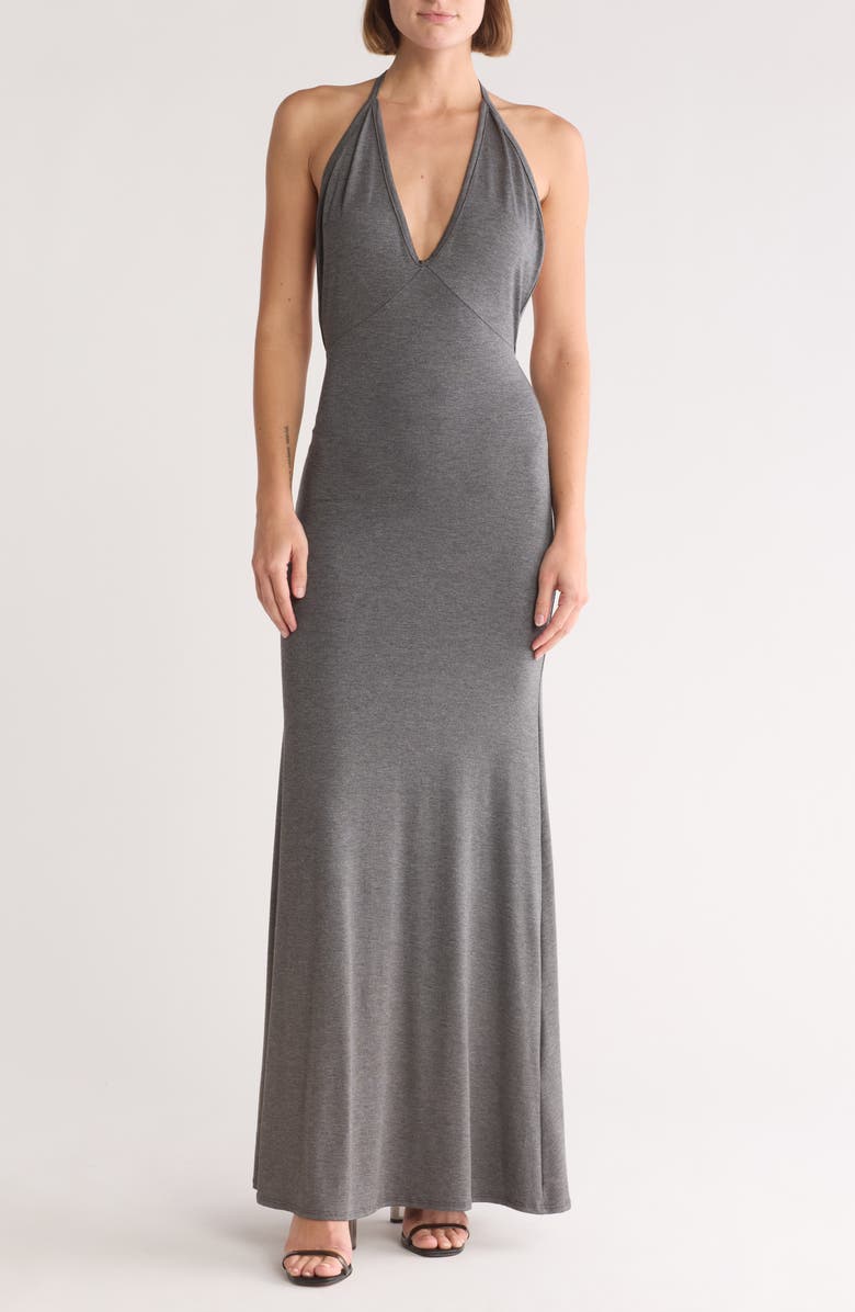 GO COUTURE Plunge Neck Maxi Dress, Main, color, Charcoal