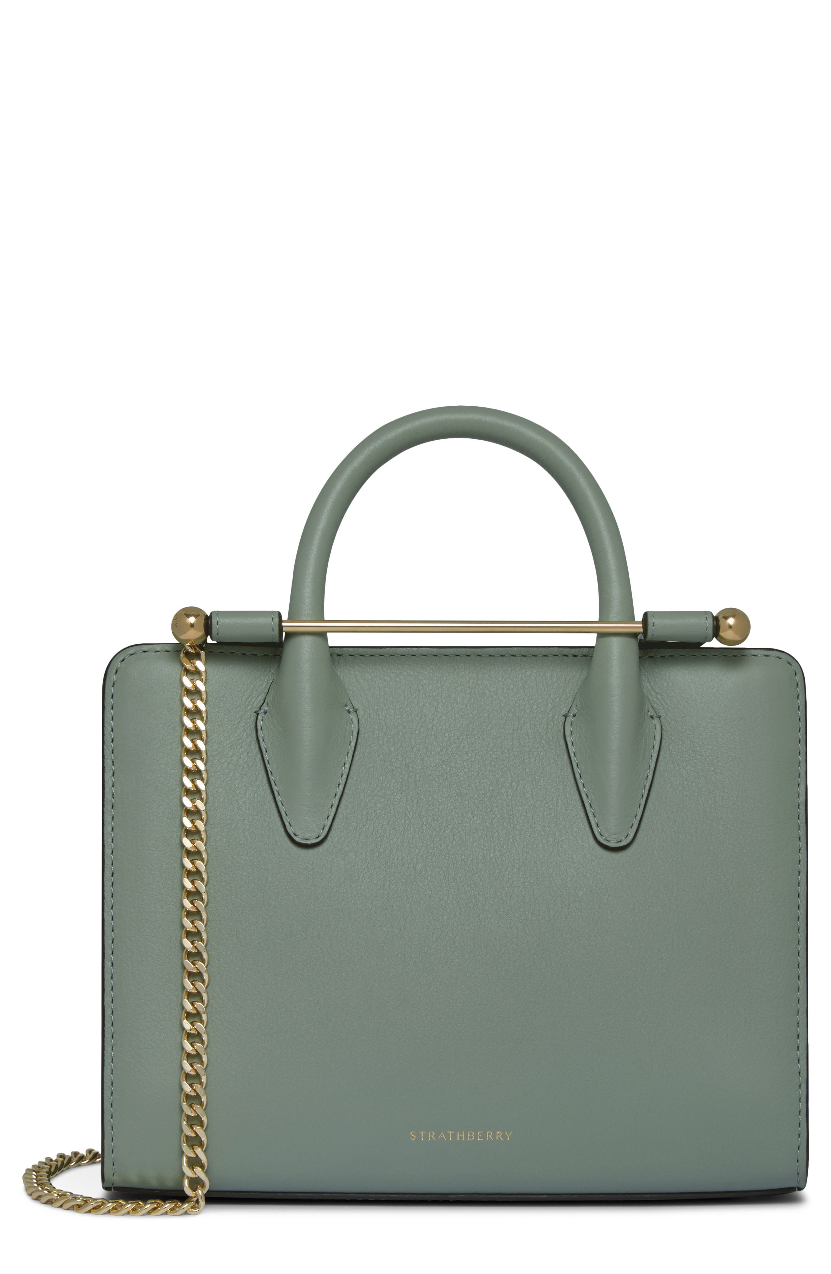 Mini Leather Tote, Main, color, LIBRARY GREEN