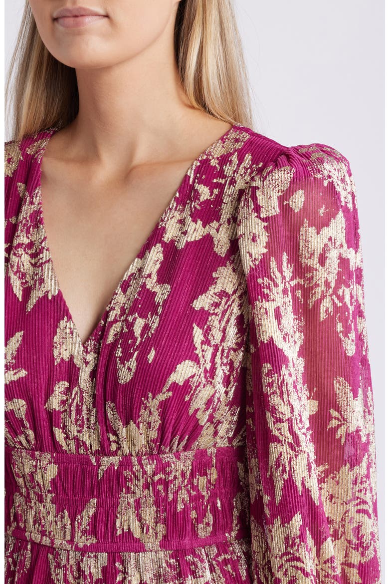 Metallic Floral Long Sleeve Fit & Flare Dress, Alternate, color, MAGENTA