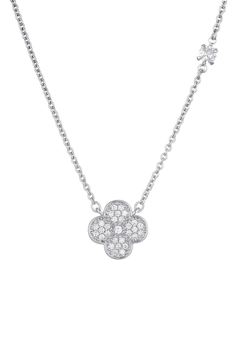 Pavé CZ Clover Pendant Necklace, Main, color, SILVER