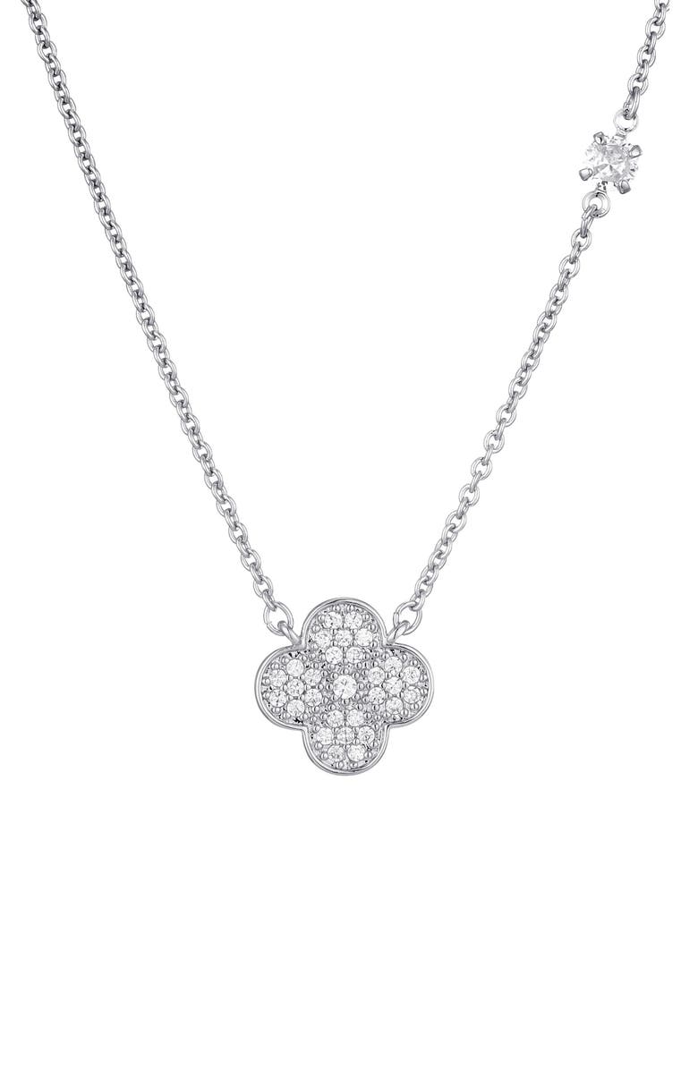 Adornia Pavé CZ Clover Pendant Necklace, Main, color, Silver