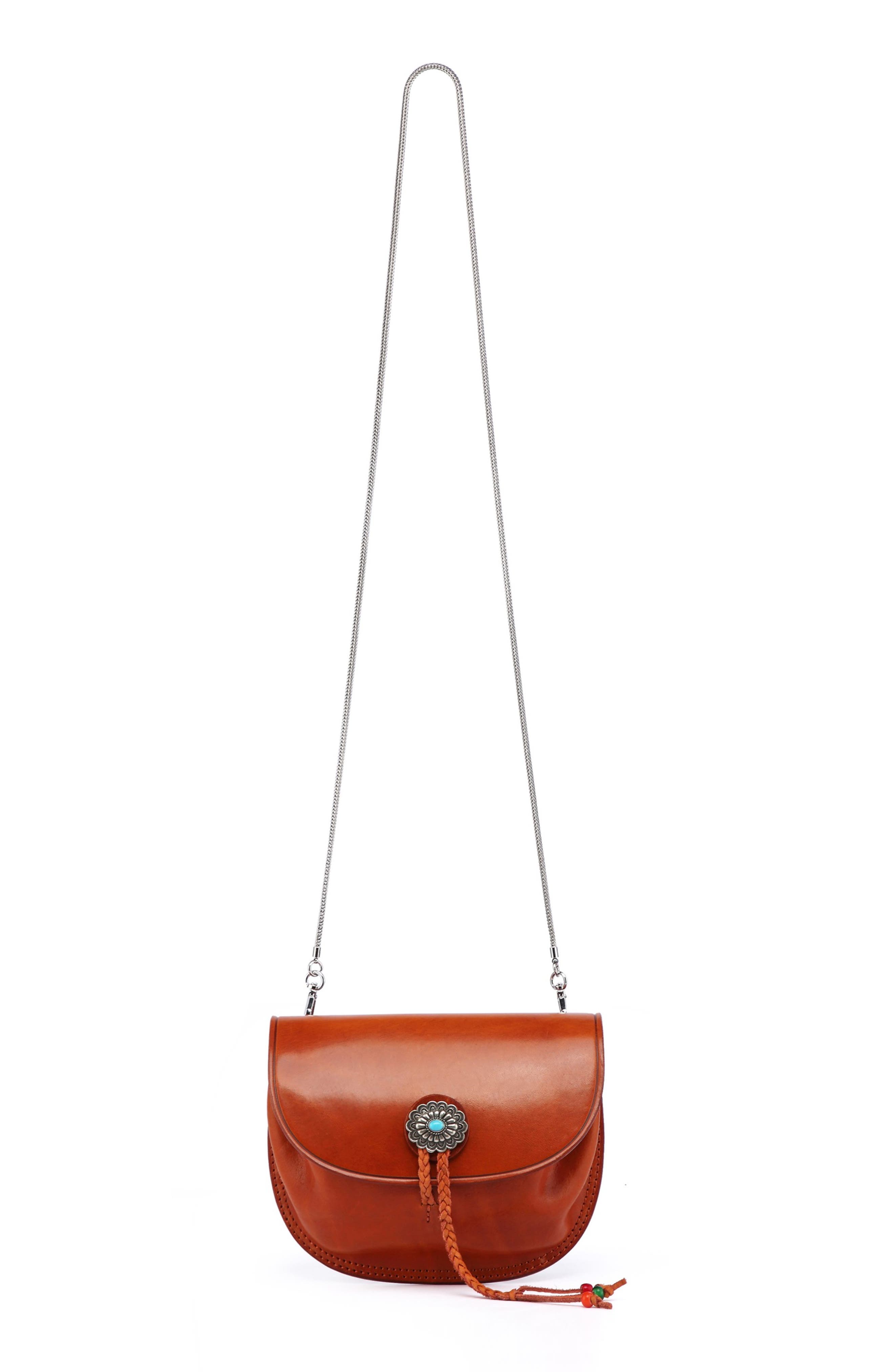 Leather Chain Crossbody Bag, Alternate, color, COGNAC