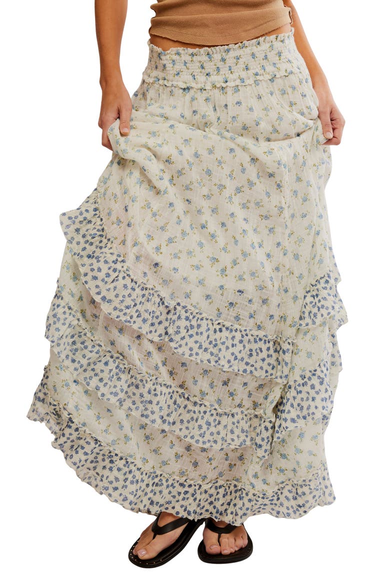 Brynn Mixed Floral Tiered Cotton Blend Maxi Skirt, Main, color, IVORY COMBO- DITSY