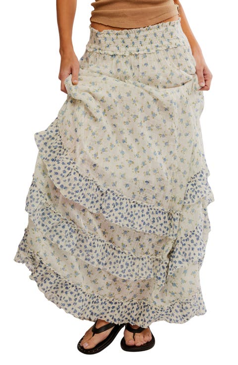 Brynn Mixed Floral Tiered Cotton Blend Maxi Skirt