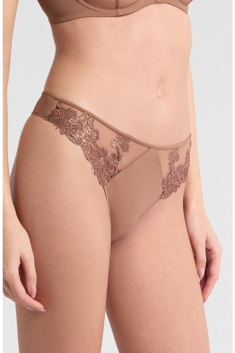 Saga Lace Trim Thong, Alternate, color, TENDER BROWN