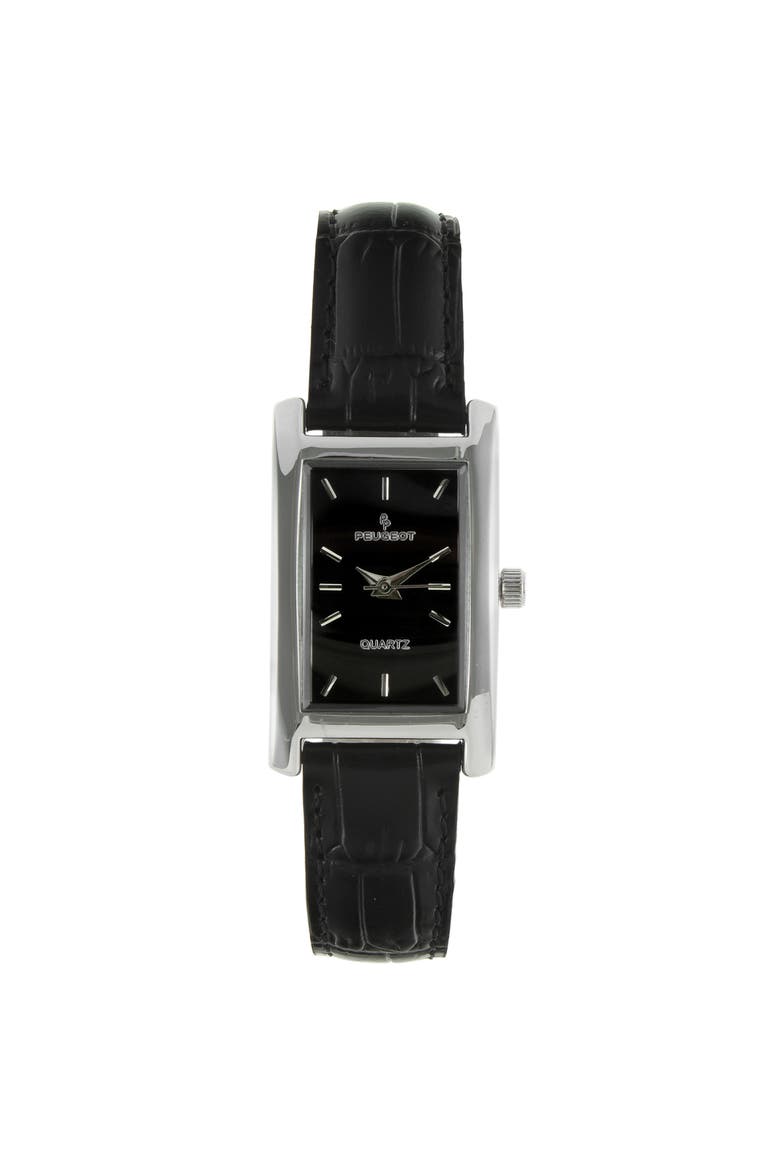 Classic Rectangular Contour Leather Watch- 34x20MM, Main, color, Black