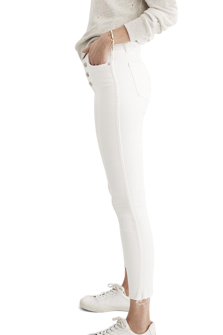 10-Inch Button High Waist Crop Skinny Jeans, Alternate, color, PURE WHITE