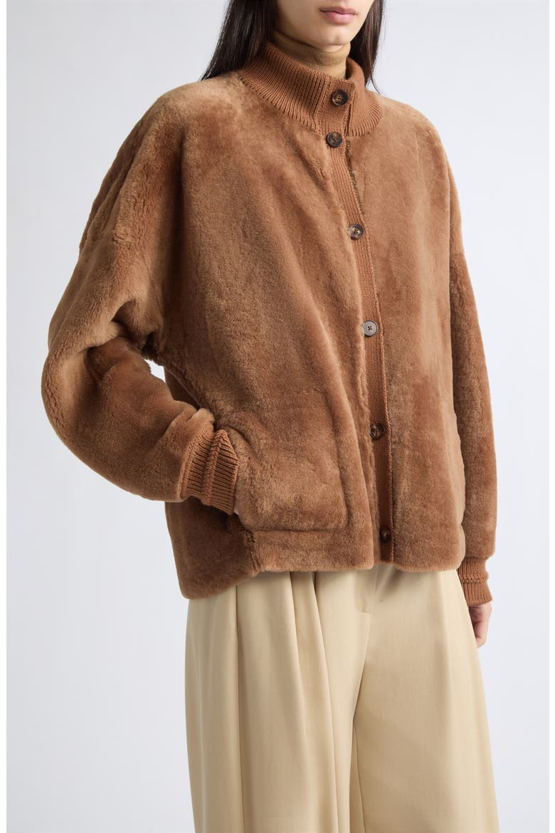 Reversible Genuine Shearling Bomber Jacket, Main, color, VICUNA