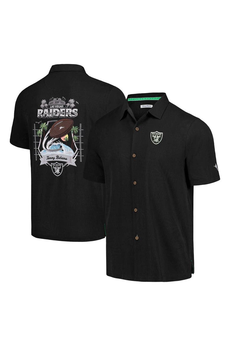 Men's Tommy Bahama Black Las Vegas Raiders Tidal Kickoff Camp Button-Up Shirt, Main, color, Black
