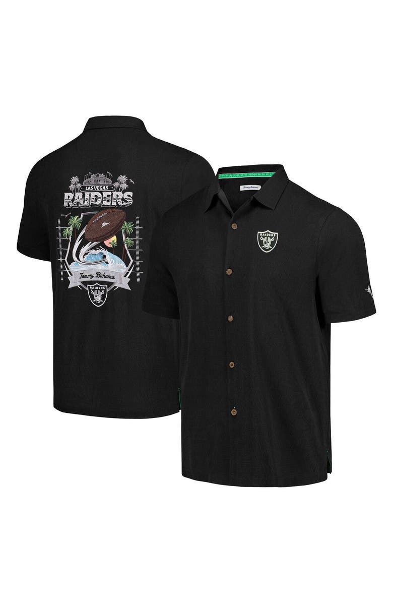 Tommy Bahama Men's Tommy Bahama Black Las Vegas Raiders Tidal Kickoff Camp Button-Up Shirt, Main, color, Black