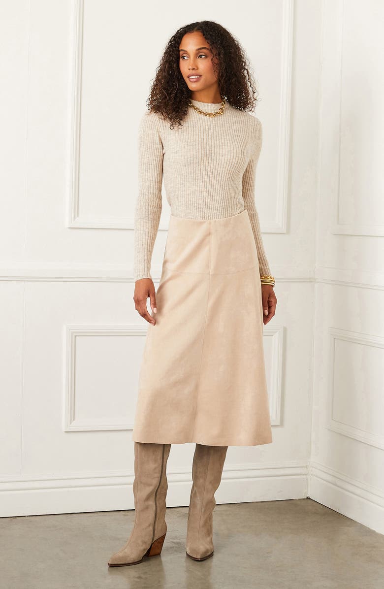 Karen Kane Faux Suede Midi A-Line Skirt, Alternate, color, 