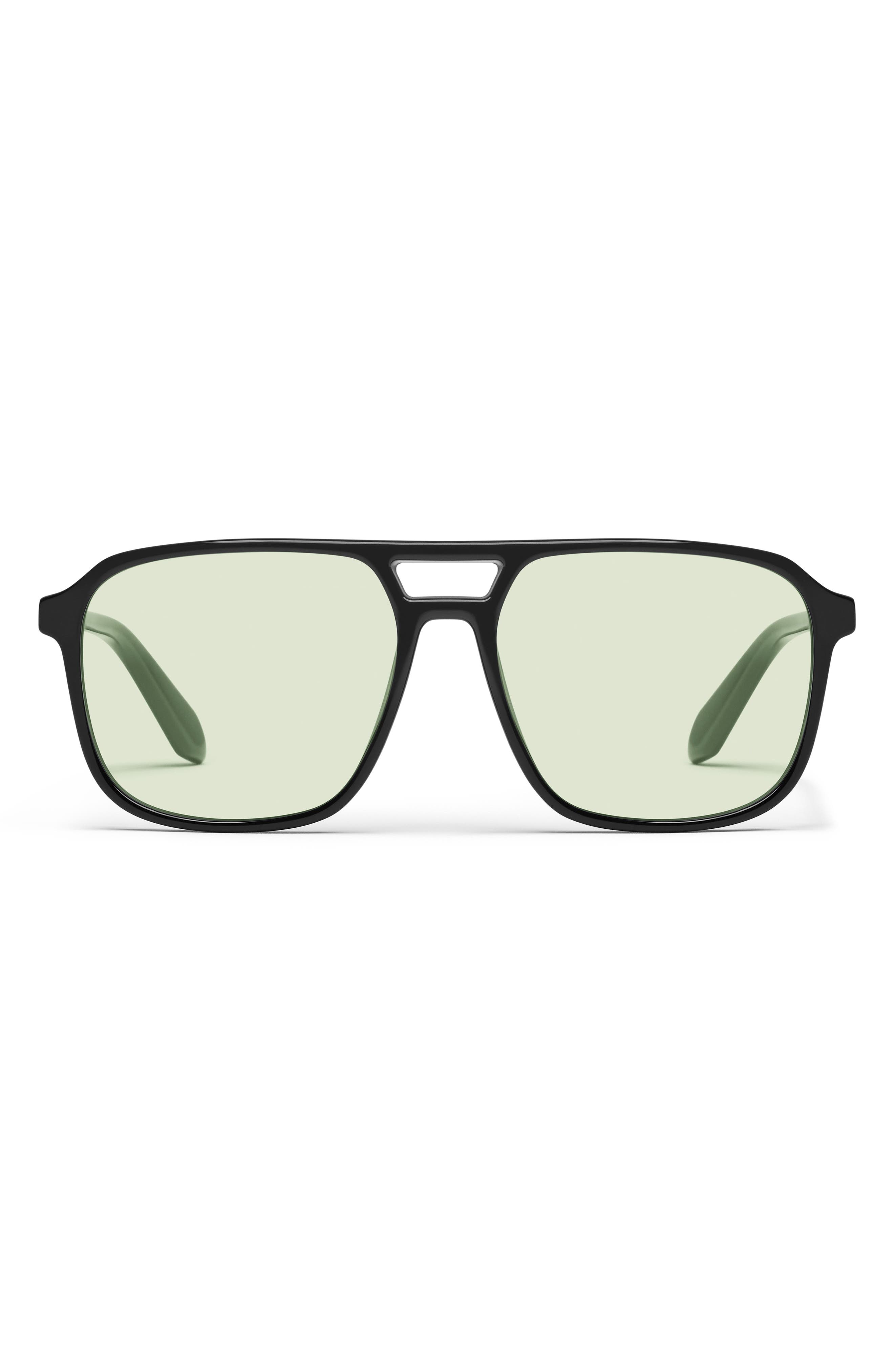 Quay On The Fly 57mm Aviator Sunglasses In Black/light Pistachio