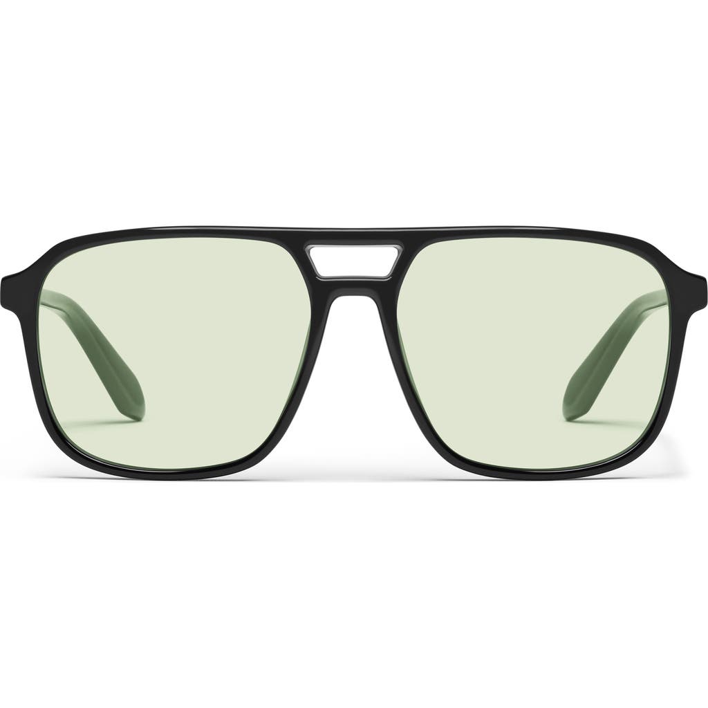 Quay On The Fly 57mm Aviator Sunglasses In Black/light Pistachio