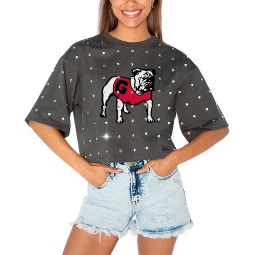 Gameday Couture Gray Georgia Bulldogs Go Time Rhinestone Crop T-shirt In Gray