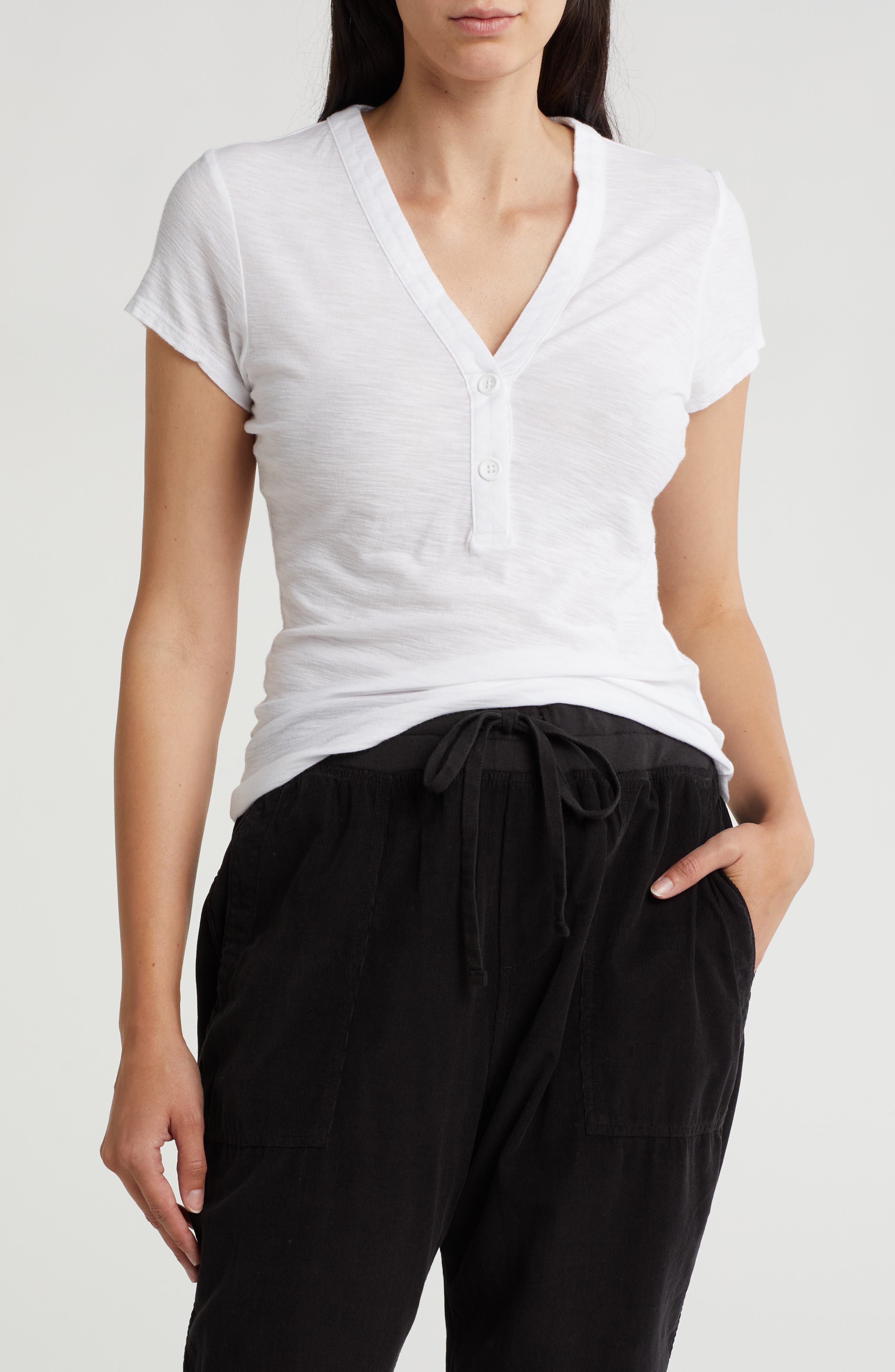 James Perse V-Neck Cotton Blend Henley