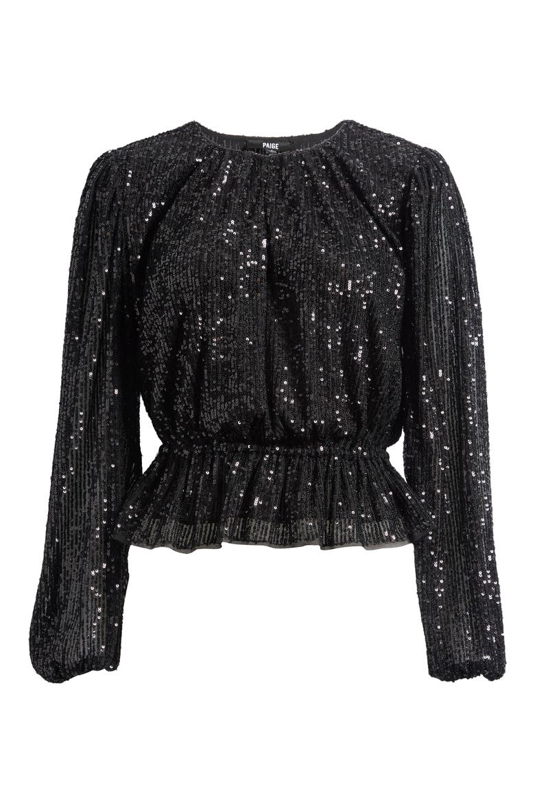 Vilma Sequin Peplum Top, Alternate, color, BLACK
