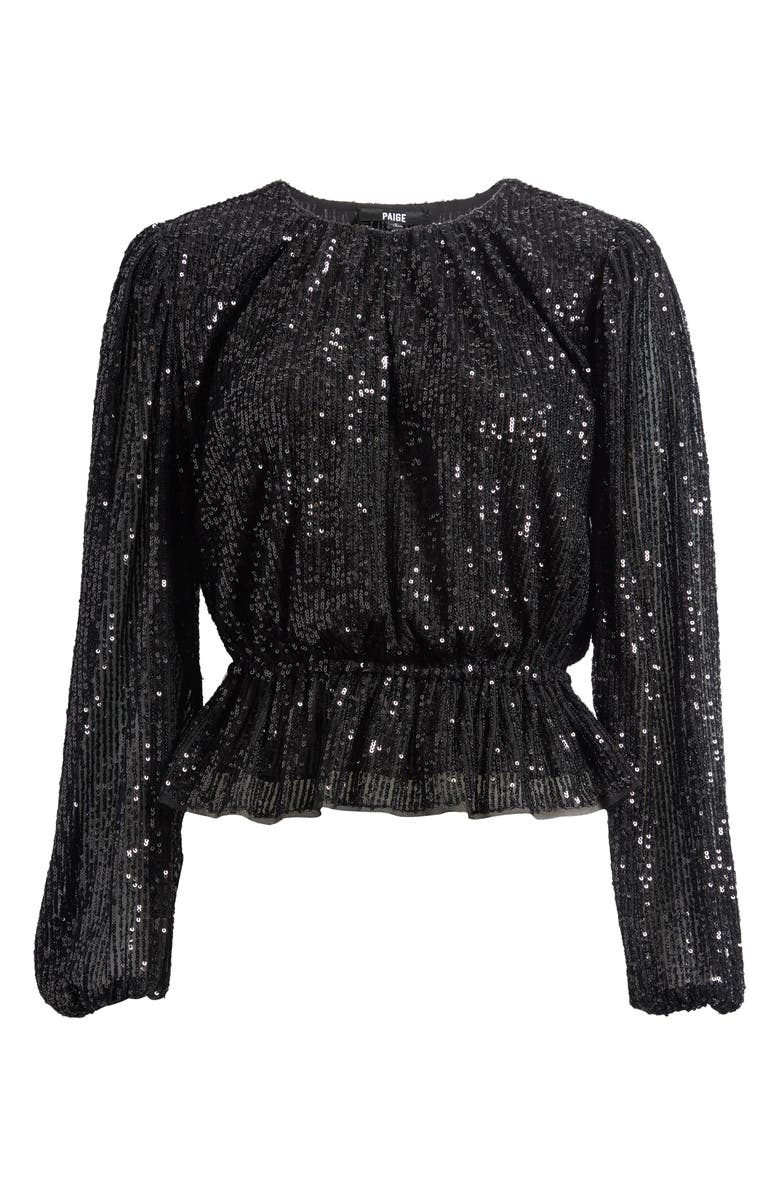 PAIGE Vilma Sequin Peplum Top, Alternate, color, Black