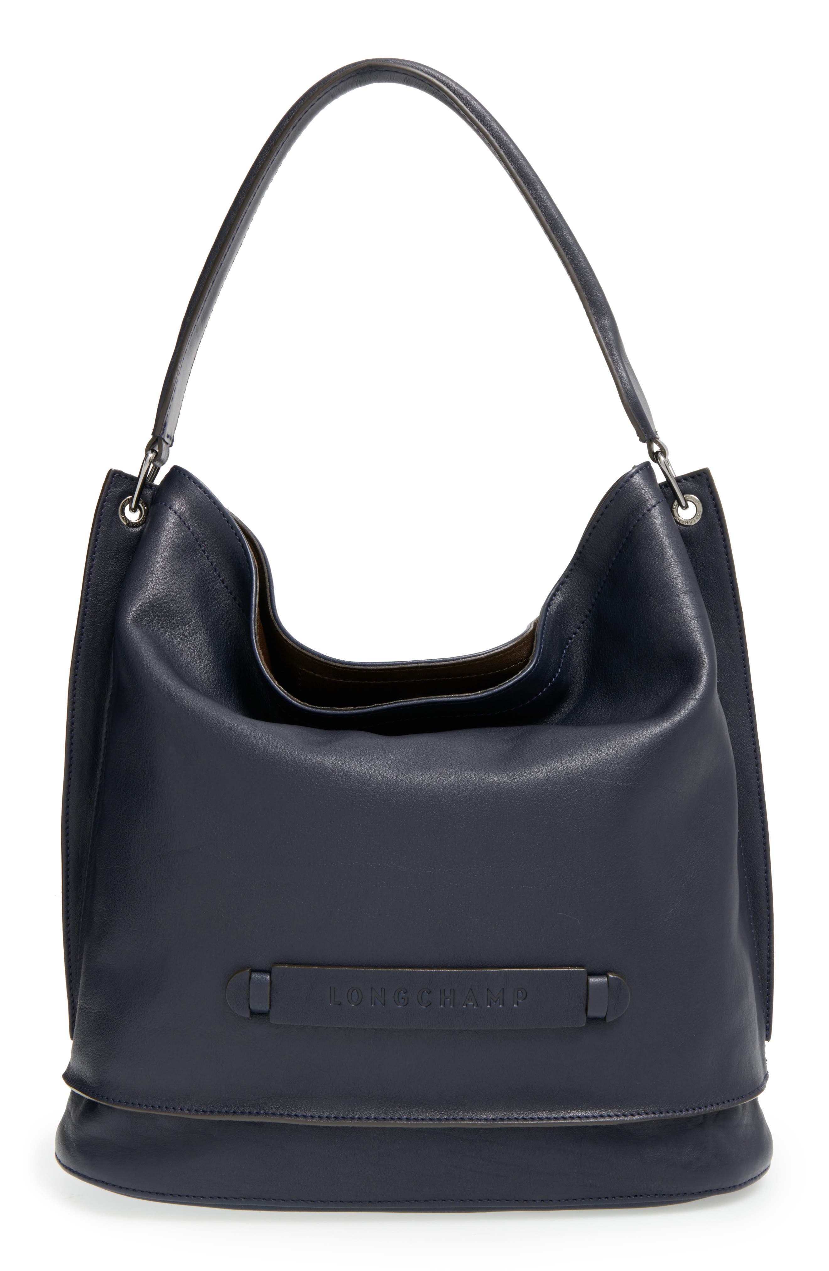Longchamp '3D' Leather Hobo, Alternate, color, Midnight