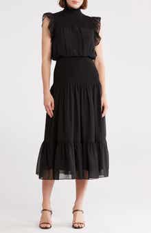 AREA STARS Flutter Sleeve Smocked Drop Waist Midi Dress