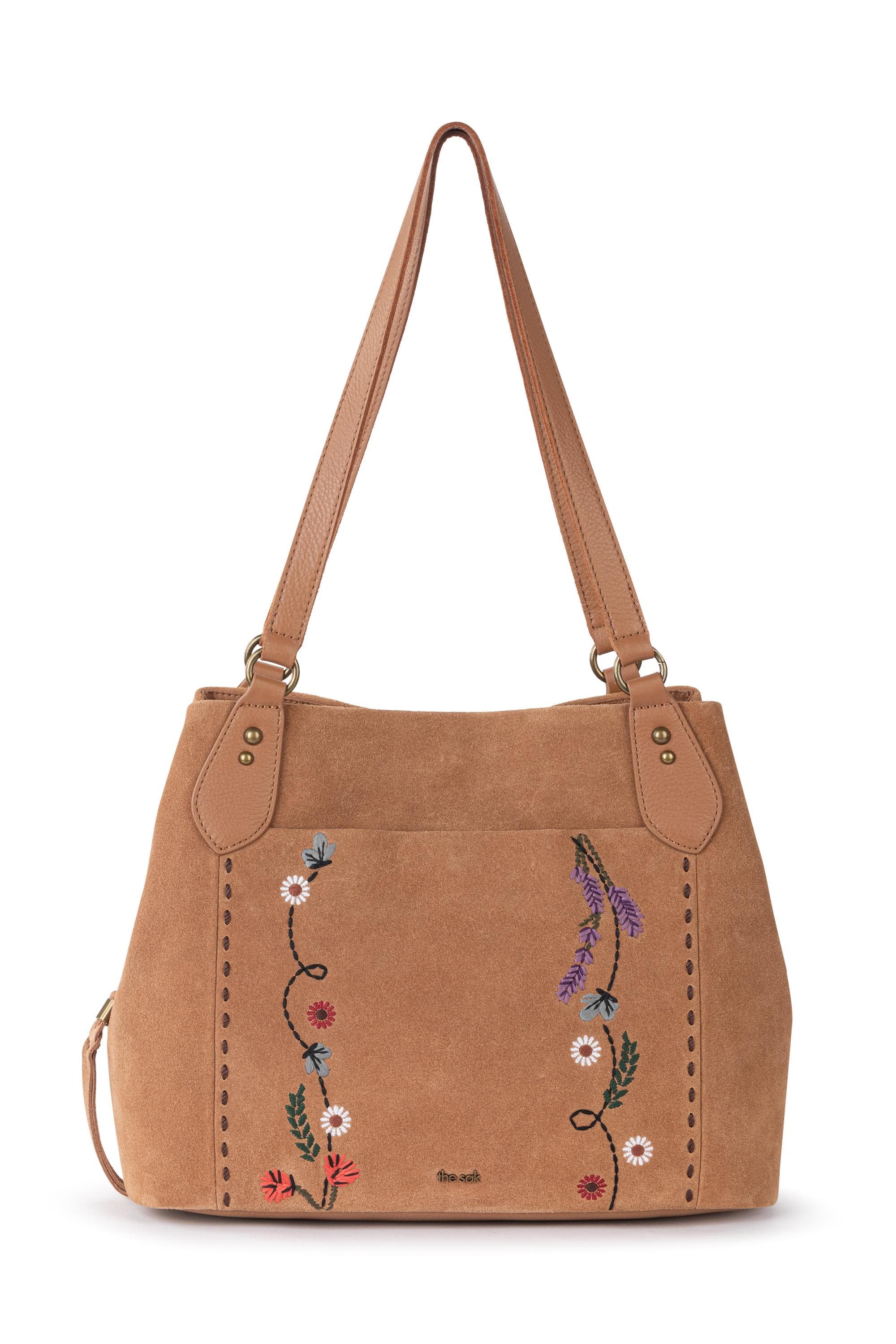 The Sak Melrose Leather Satchel In Tan Suede Whimsy Floral