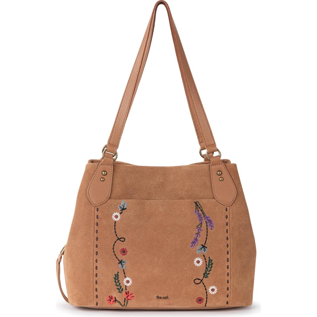 The Sak Melrose Leather Satchel In Tan Suede Whimsy Floral