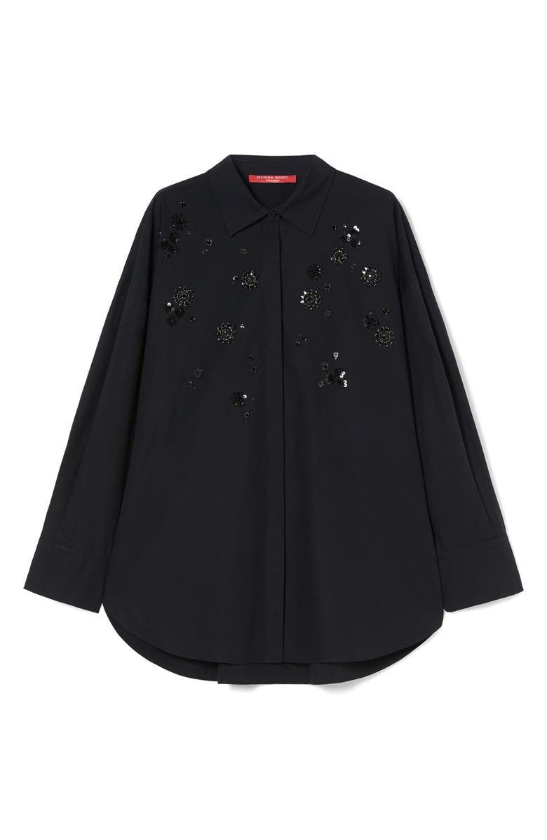 Marina Rinaldi Uganda Embellished Oversize Cotton Button-Up Shirt, Alternate, color, Black