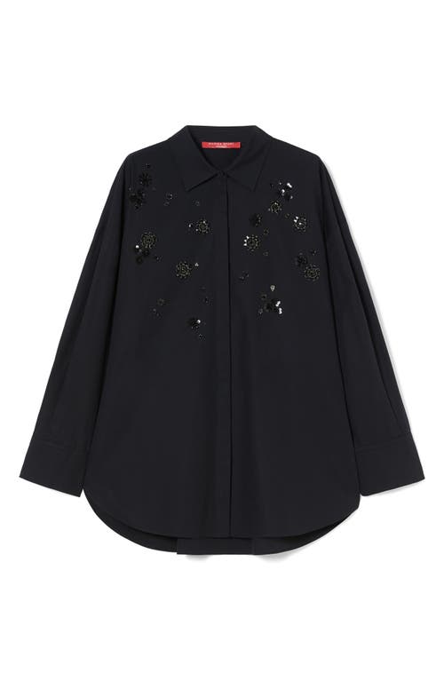 Marina Rinaldi Uganda Embellished Oversize Cotton Button-up Shirt In Black