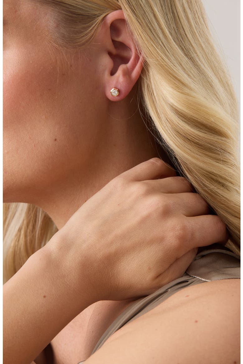 Honeycomb Stud Earrings, Alternate, color, YELLOW GOLD/ DIAMOND