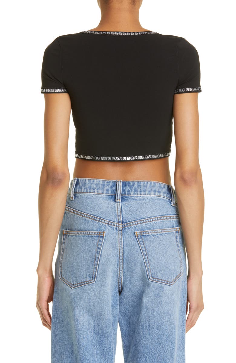 Alexander Wang Crystal Logo Trim Crop Top, Alternate, color, 