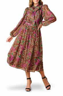 FLYING TOMATO Print Long Sleeve Midi Dress