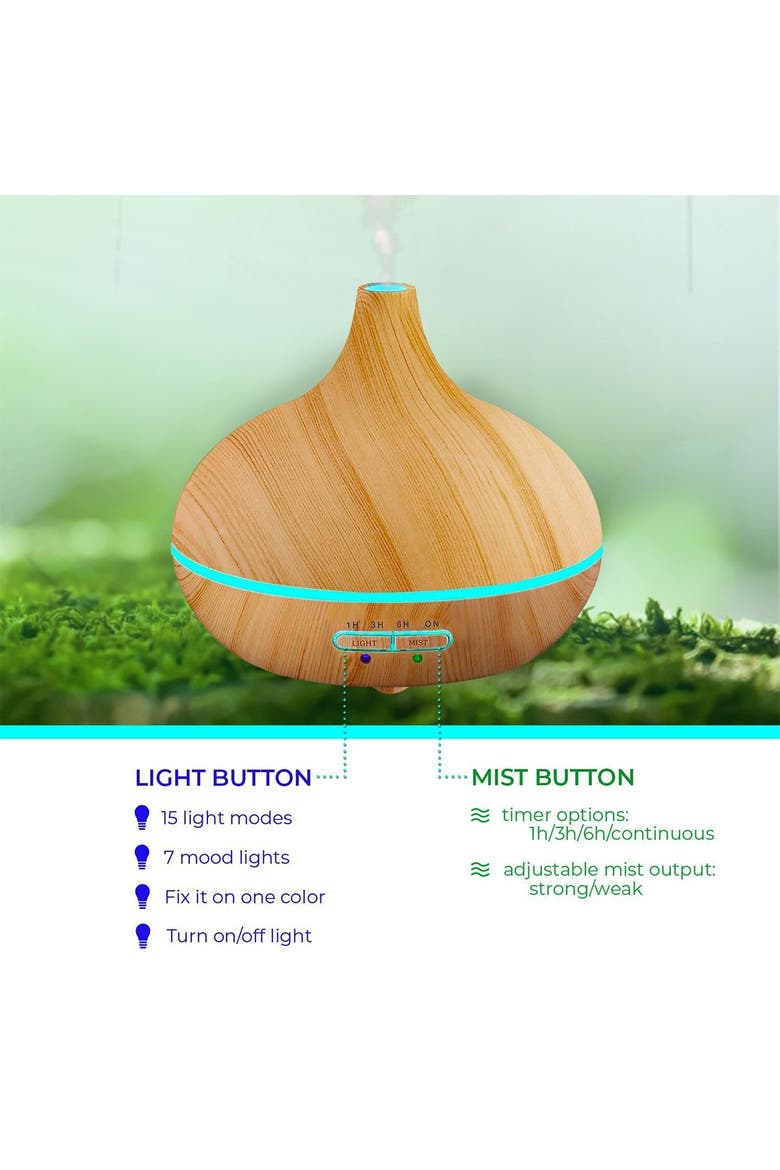 Ultrasonic Aromatherapy Diffuser & 10-Pack Pure 400ml Essential Oils, Alternate, color, NO COLOR