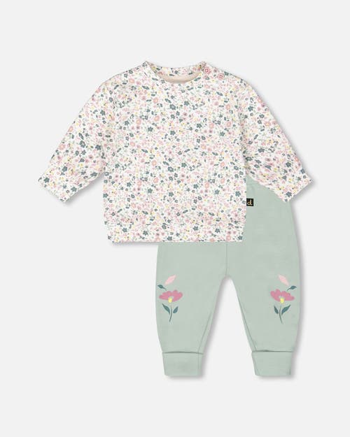 Deux Par Deux Organic Cotton Evolutive Pant And Long Sleeve Top Set In Green