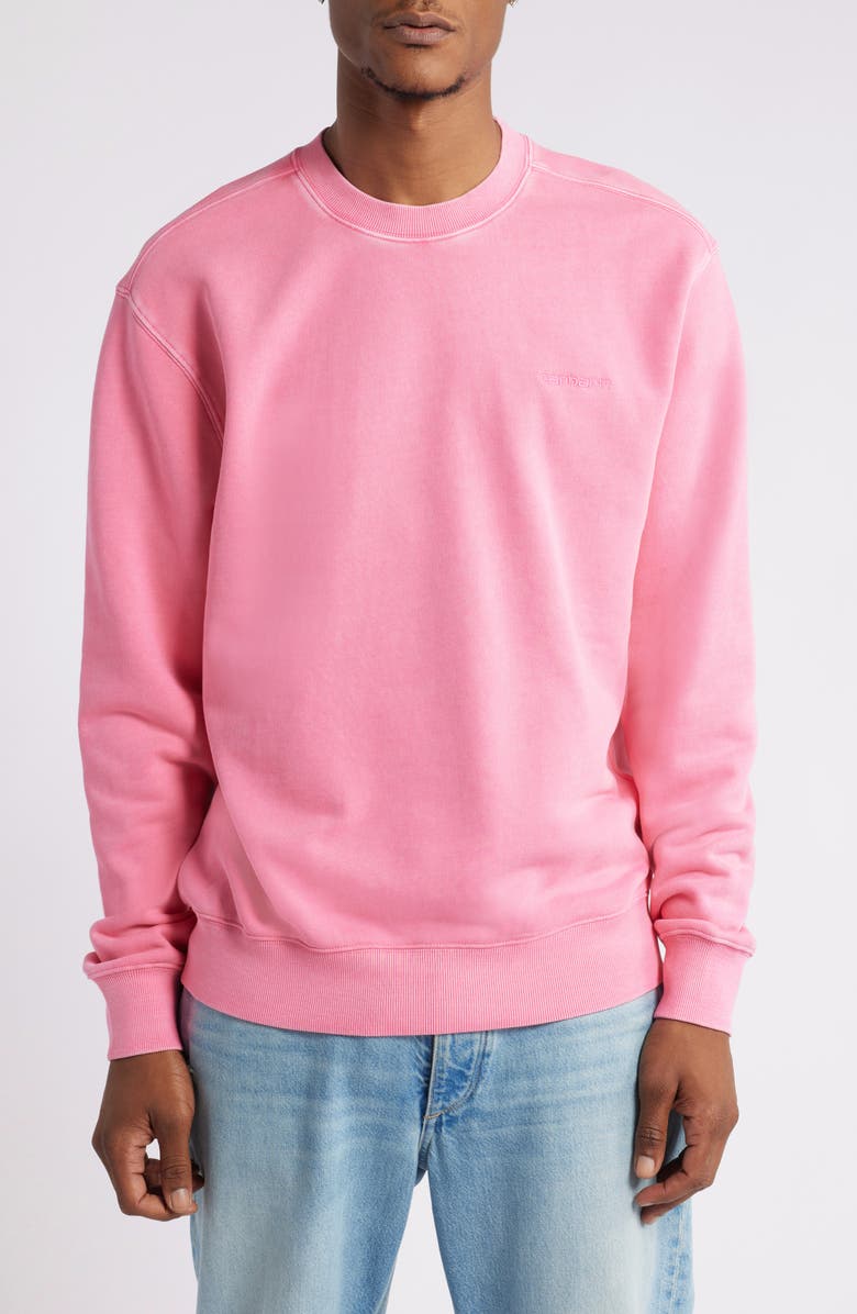Carhartt Work In Progress Garment Dyed Script Sweatshirt, Main, color, Charm Pink Garment