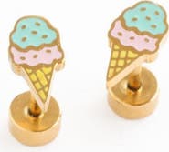 Pip Pop Girls' Ice Cream Flatback Stud Hypoallergenic Earrings