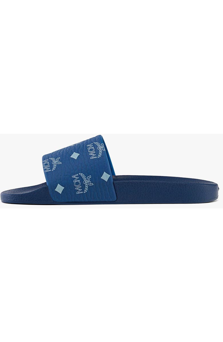 MCM Women's Monogram Print Rubber Slides, Alternate, color, Blue