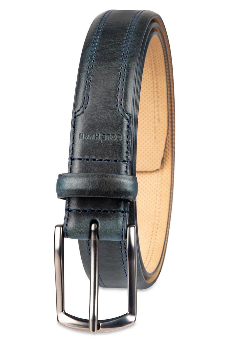 Fes Stitch Leather Belt, Alternate, color, NAVY