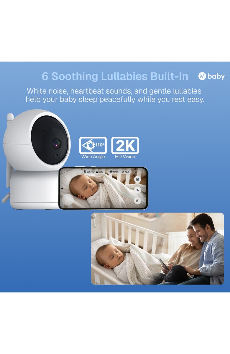 MIKO Luna Baby Camera - 2K HD Smart Monitor with Cry & Temperature Detection, Alternate, color, White