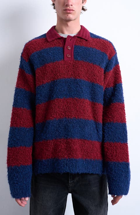Oversize Stripe Bouclé Polo Sweater