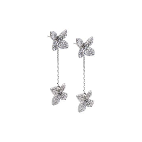 CZ Dangling Chain Flower Earring