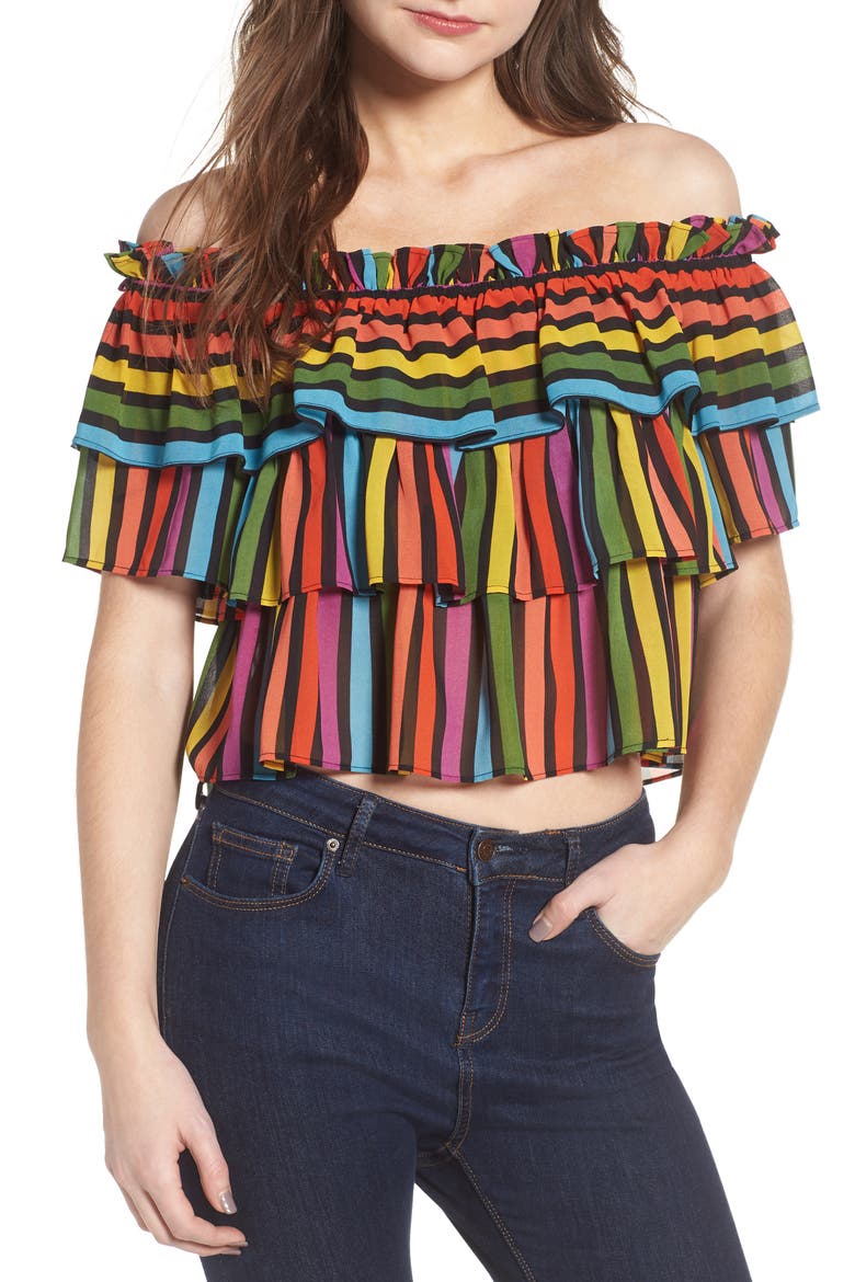 Toulon Tiered Ruffle Top, Main, color, RAINBOW STRIPE