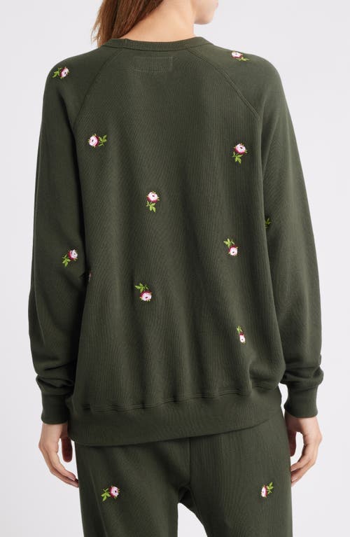 The Great . The College Embroidered Rose Sweatshirt In Green