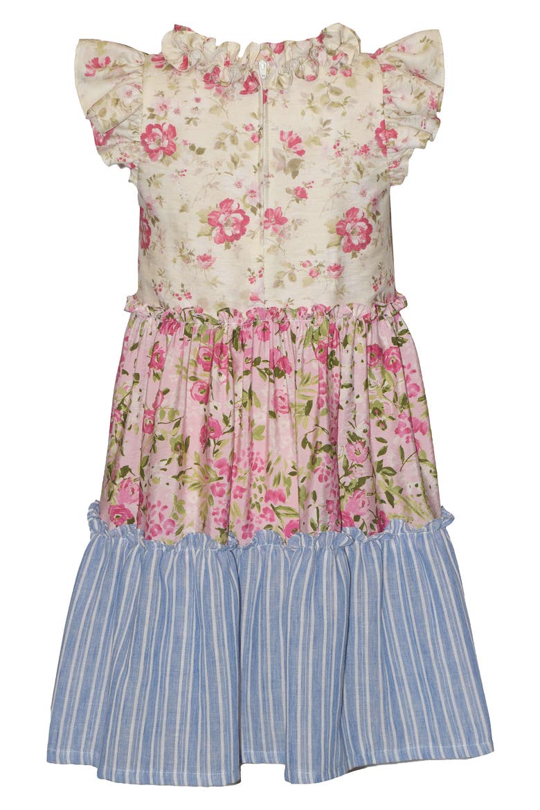 Kids' Mixed Print Ruffle Neck Dress, Alternate, color, MULTI