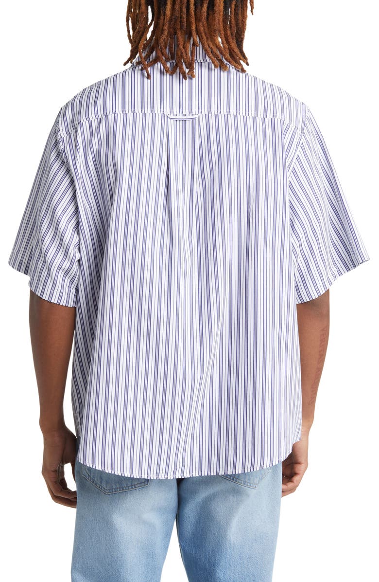 CHECKS Stripe Boxy Fit Short Sleeve Button-Up Shirt, Alternate, color,