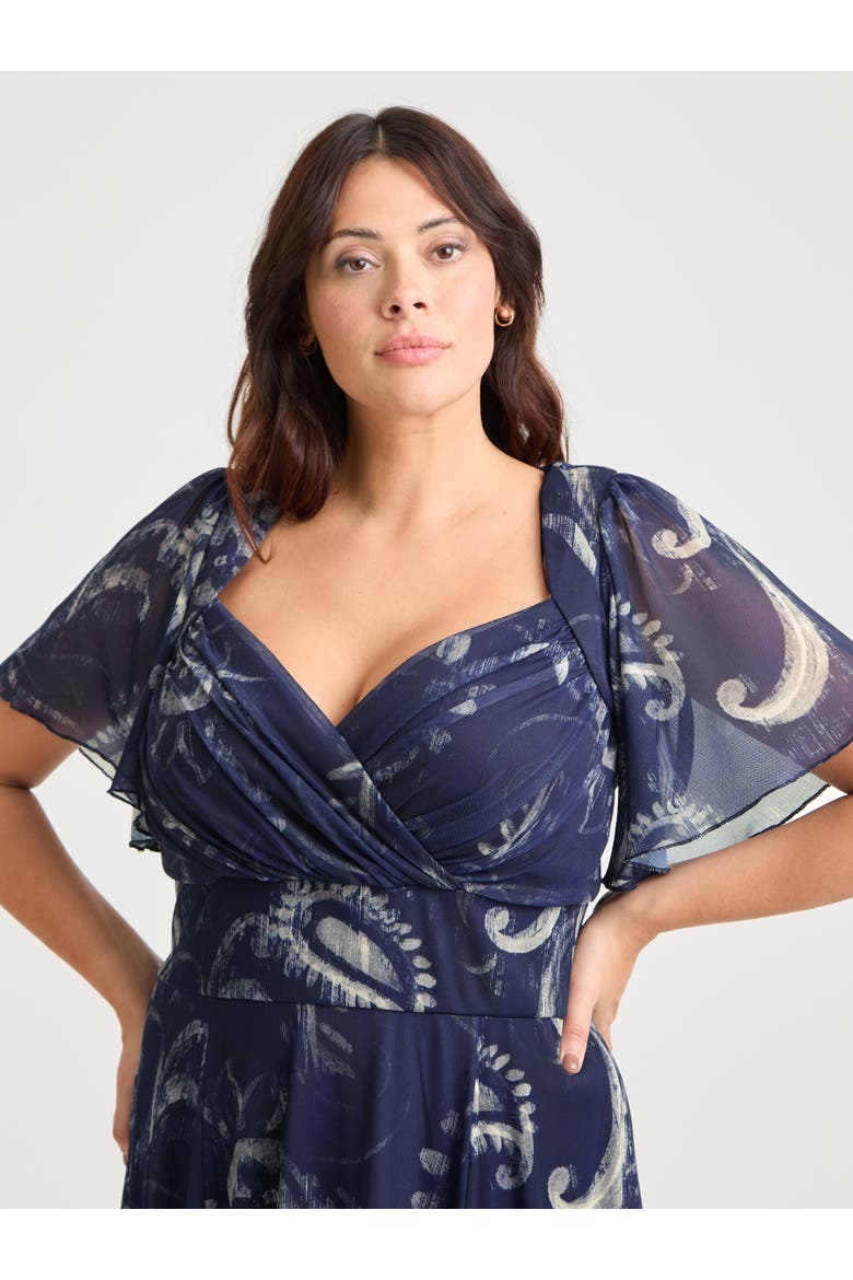 Kemi Print Bolero Wrap Bodice Maxi Gown, Alternate, color, Vintage Navy Paisley