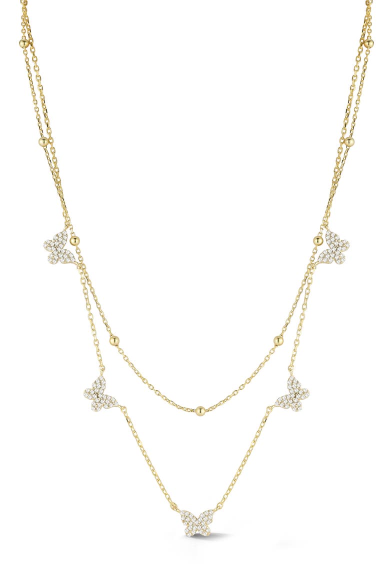 CZ Butterfly Layered Chain Necklace, Main, color, GOLD