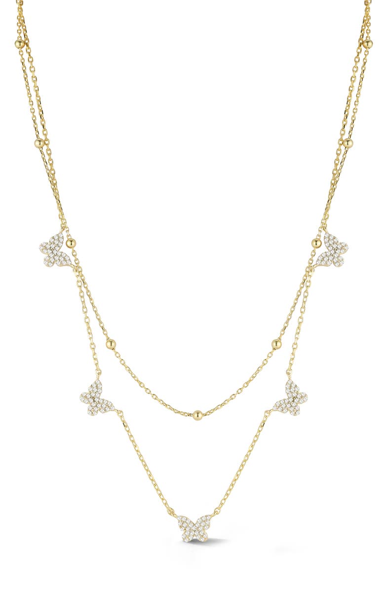 SPHERA MILANO CZ Butterfly Layered Chain Necklace, Main, color, Gold