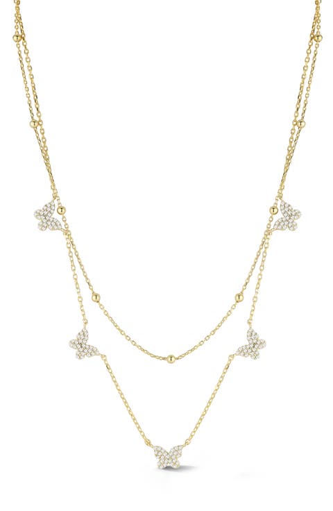 CZ Butterfly Layered Chain Necklace