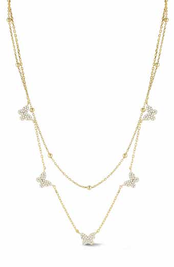 CZ Butterfly Layered Chain Necklace