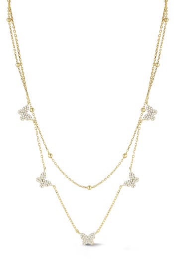 Sphera Milano Cz Butterfly Layered Chain Necklace In Gold